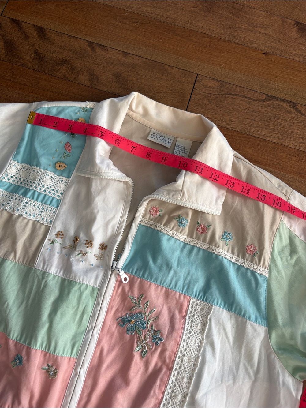 Vintage Pastel Patchwork Bomber Jacket in Pink, Mint, Blue & Cream - Cottagecore - Picture 10 of 13